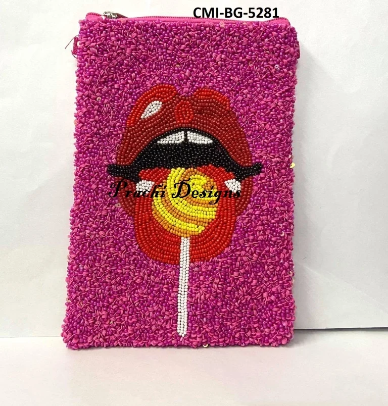 Fleur De Lis Saints Football Sports Team Seed Beaded Cell Phone Purse Bag Pouch