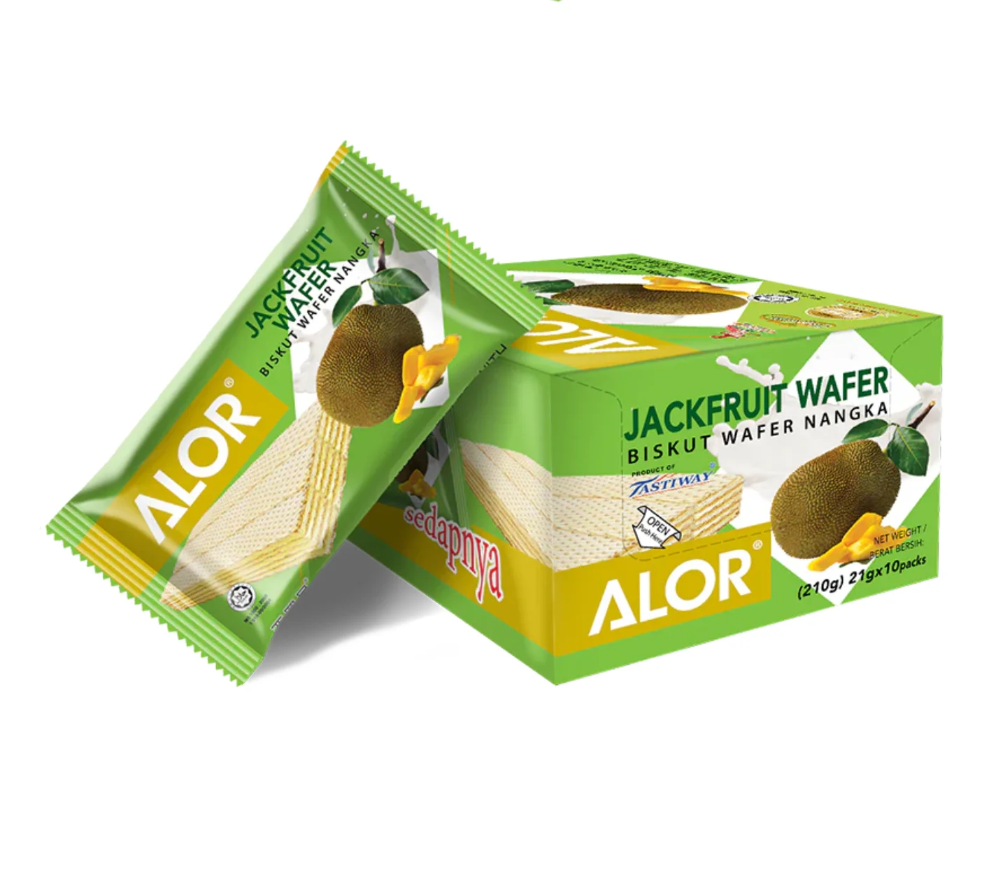 ALOR HALAL Individually Packed Crispy Cookies Jackfruit Sugar Wafer Bar with Freeze-Dried Fruit and Sweet Biscuits Sachets Milk