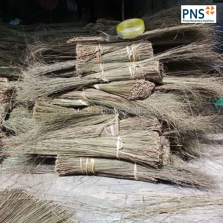 heavy duty palm broom stick with coconut bristles ideal for yard and garden cleaning ecofriendly origin North Sumatra Indonesia