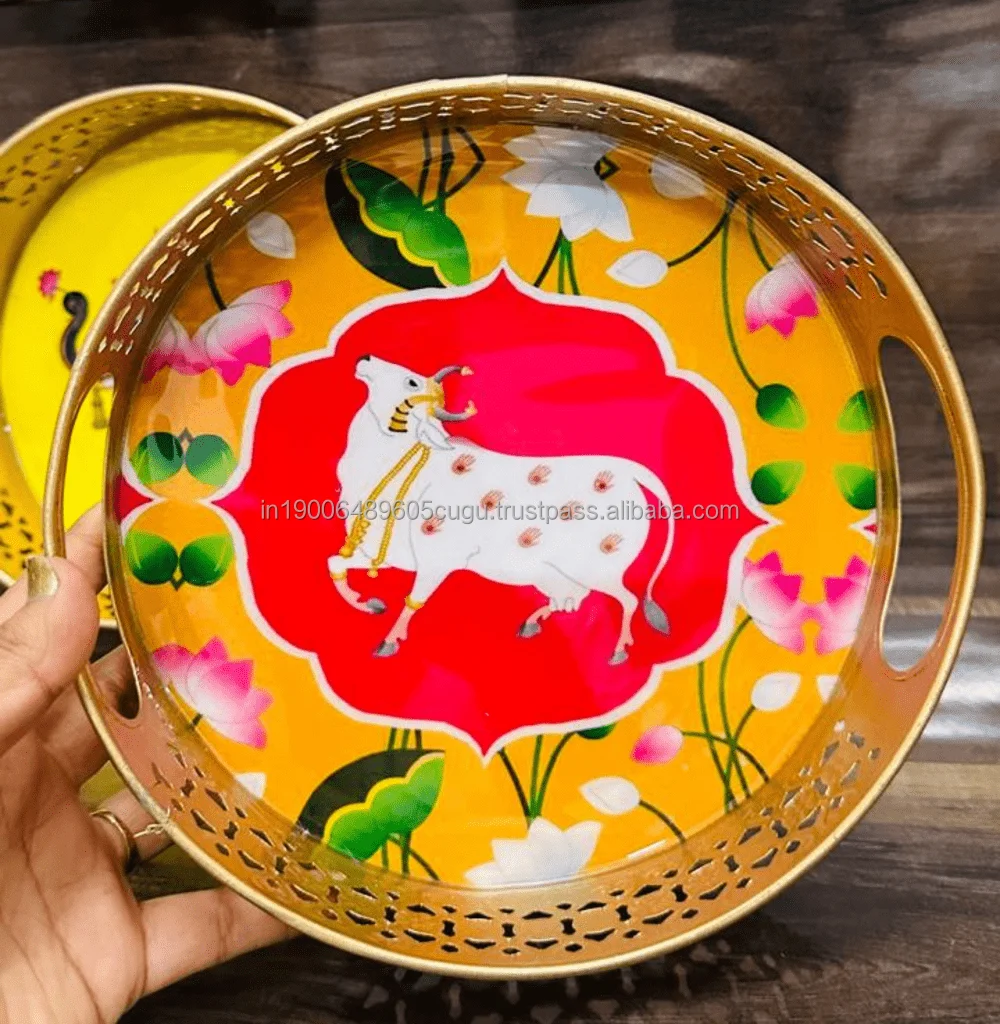 Beautiful Printed Metal Tray Indian Return Gift, Hamper Tray, Wedding & Housewarming Favor Home Decor Diwali Gift
