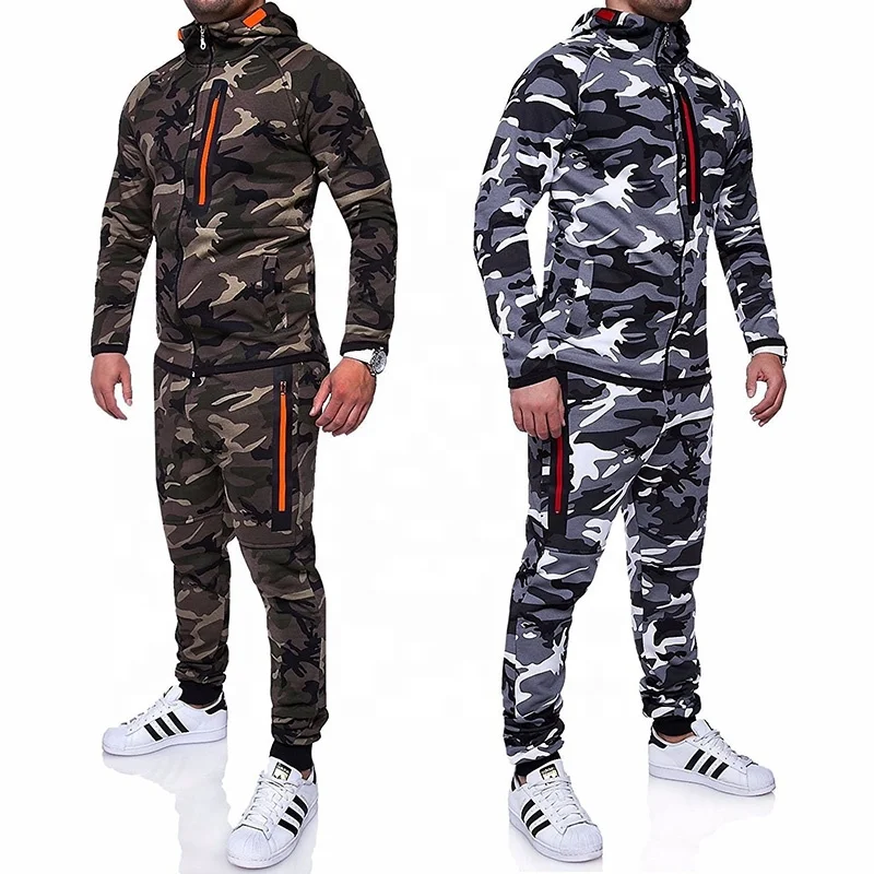 Wholesale Mens Sweat Suits Sets Joggers Camouflage Printed Fitness Workout Jogging Tracksuits