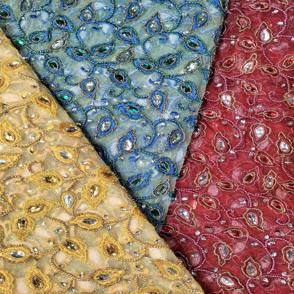 Best Wedding Bridal Dress Fabric High Quality Beaded lace 5Yards Embroidery Luxury French Tulle Mesh Lace Fabric For Women