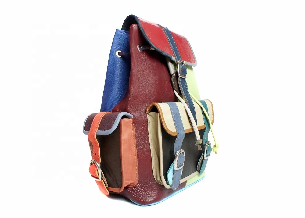 Genuine Leather Hand Made Multi Colors Recycled Leather Back Pack Bag