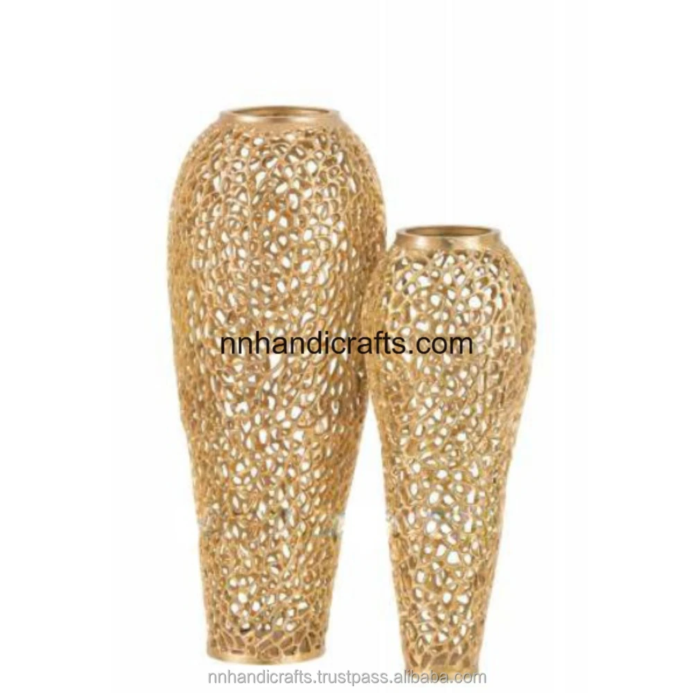 Экологичная многофункциональная литая алюминиевая металлическая позолоченная перфорированная Настольная Ваза последняя другая ваза напольная вечерние