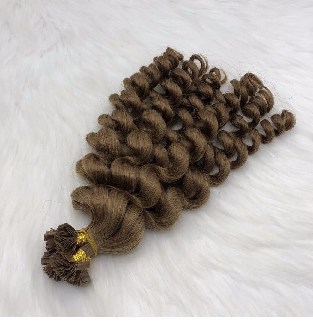 Wholesale Price Brown Color Keratin Flat Tip Curly Hair Extensions 100% Vietnamese Human Hair Best Quality