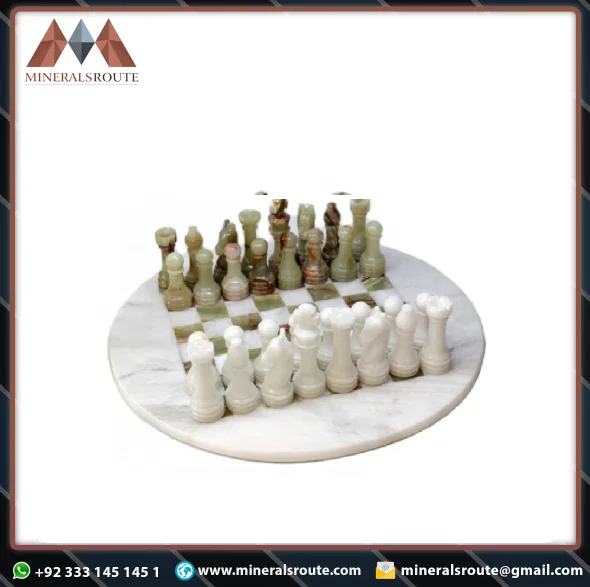 Best Quality Onyx Marble Indoor Chess Set round Stone Themed Board and Customizable Pieces for Sports Decoration