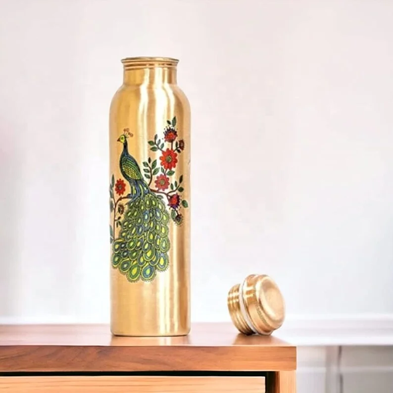 Pure Copper Water Bottle oz Pitcher Sport Fitness Yoga Leak Proof Vessel Yoga Gym Sports Bottle Copper Bottle by LUXURY CRAFTS