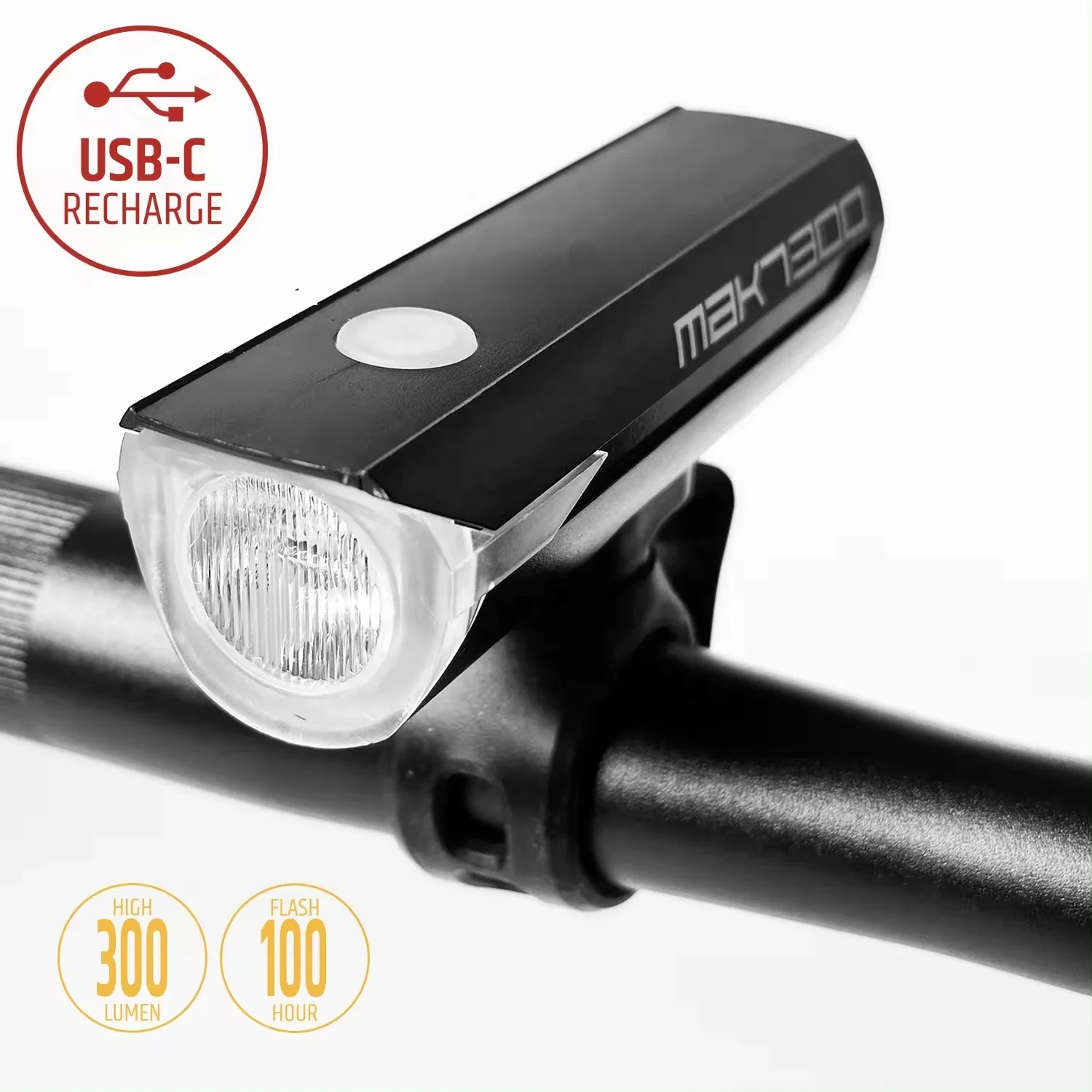Hot Sale Bicycle Accessories Light with Battery 18650 LED Rechargeable Type-C 300 Lumen Bicycle Light/Bike Light