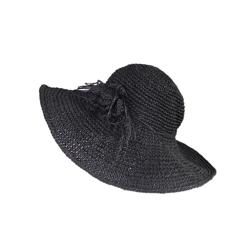 Black Straw Beach Hat For Summer/Vintage Paper Straw Hat/ Sun Hat Made From Recycled Paper Wholesale