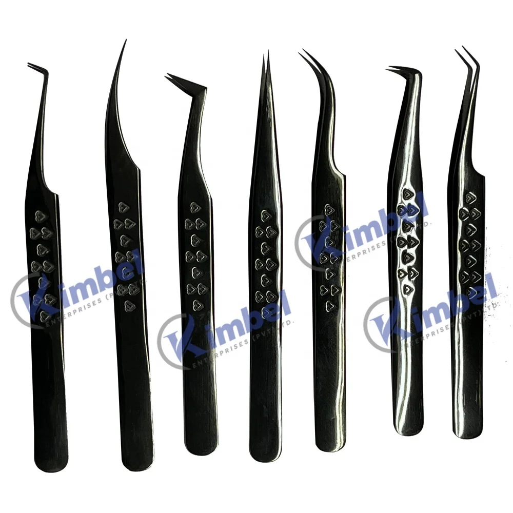Eyelash Extension Tweezers Set Beauty Tools Eyelash Kit With Customize Gold and Black Color Fiber Tip