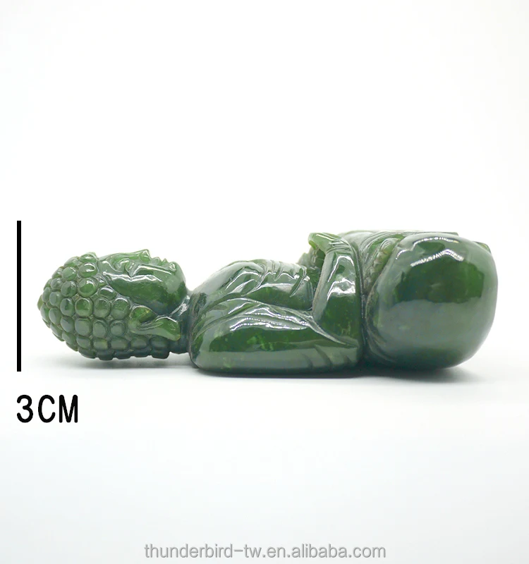 Hand made artwork natural gemstone  green jade Buddhism carvings Buddha original nephrite statue