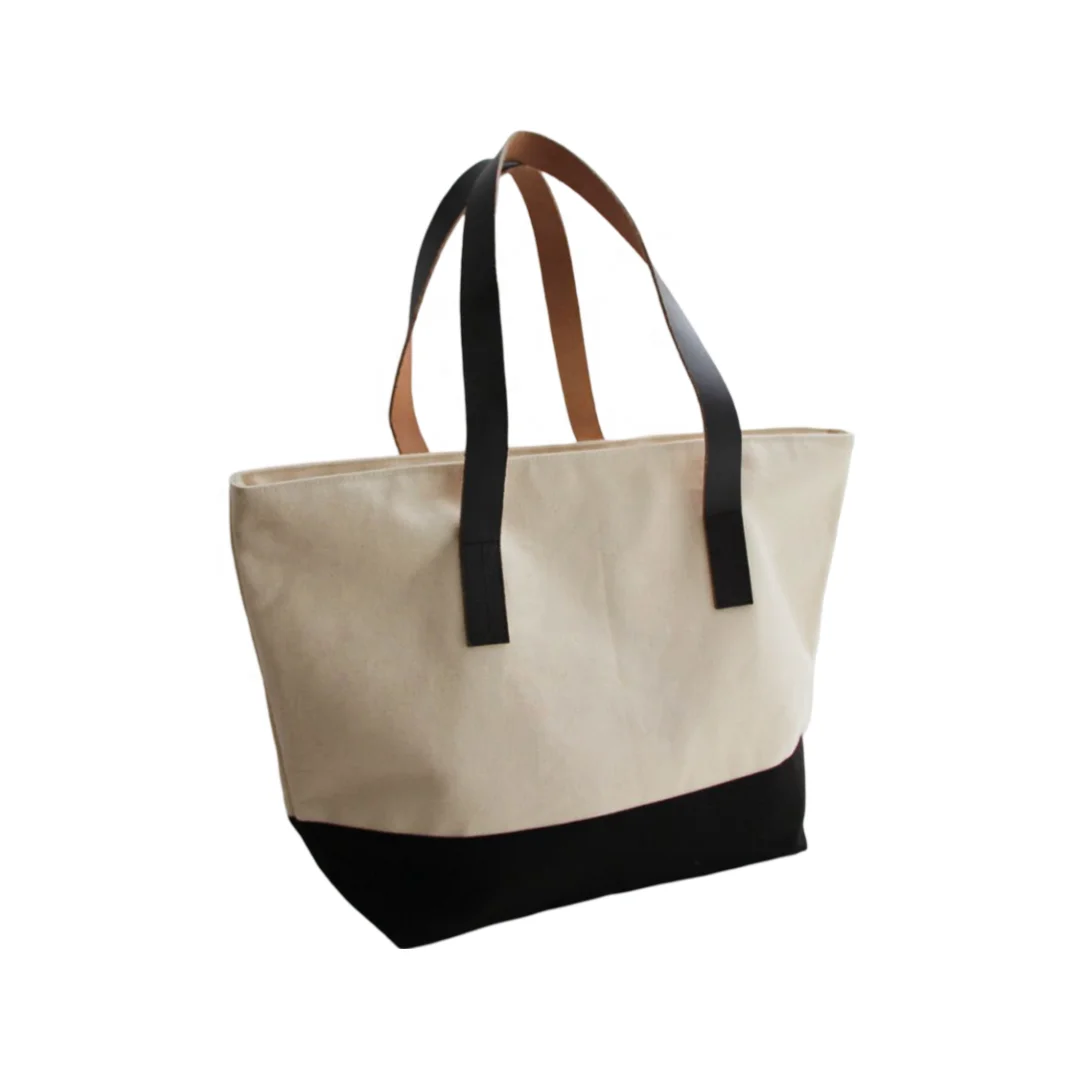 2024 High Quality Custom Cotton Canvas Heavy Duty Canvas Leather Handle Tote Bags