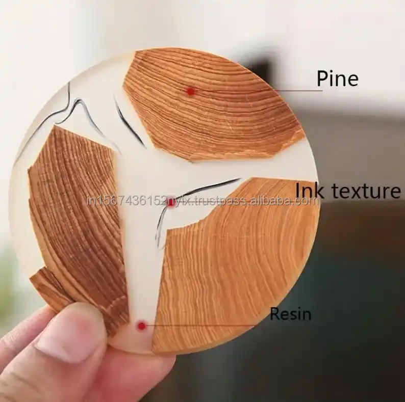 Transparent natural wood and epoxy resin coasters set