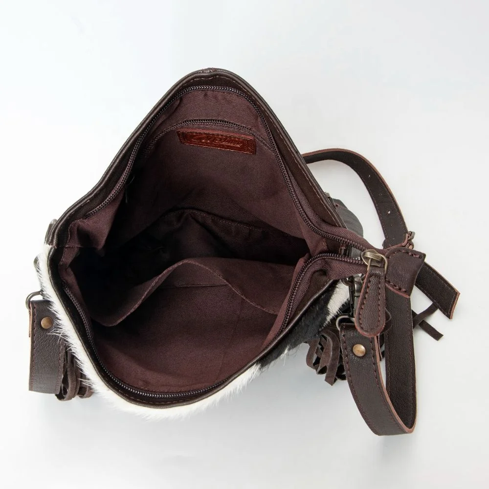 Long Horn Bull Face Design Tooling and Hand Carving Leather Crossbody Side Bag for Cogirls with Concealed Carry Pockets