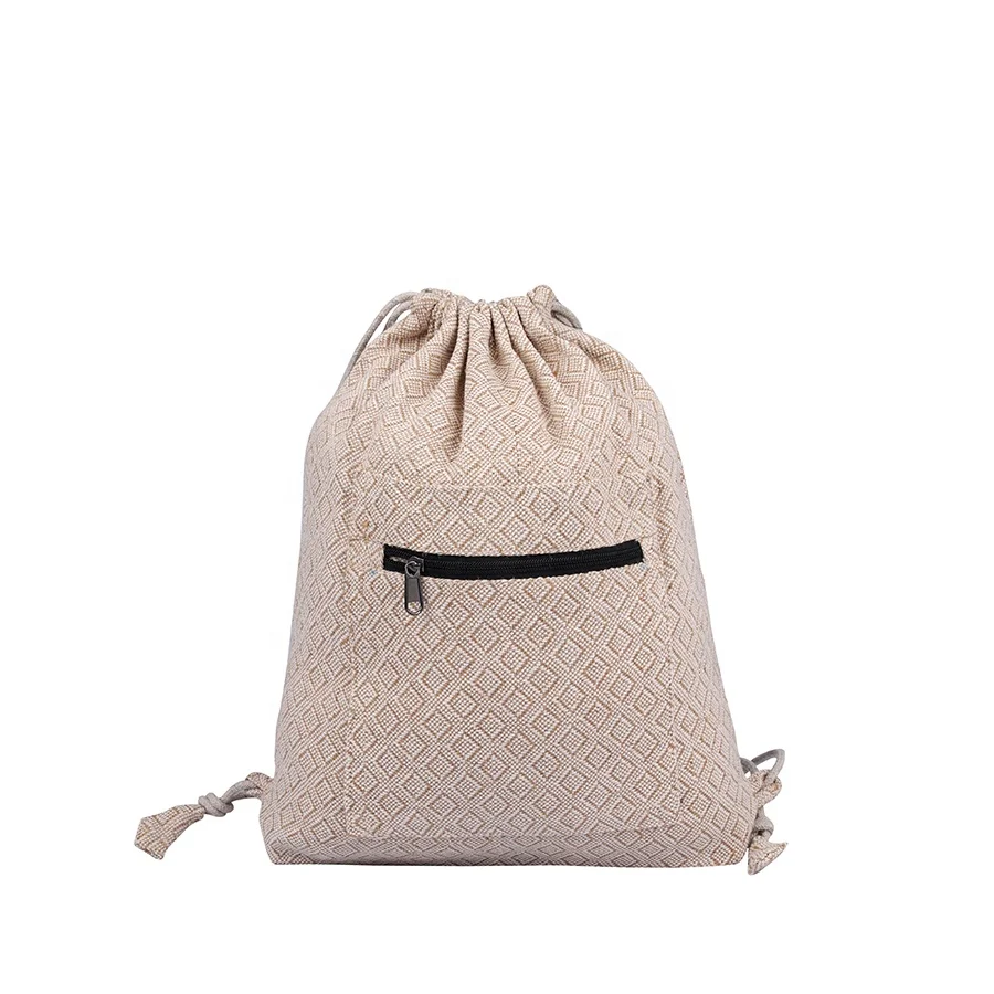 Drawstring Backpack Himalayan hemp Eco friendly natural fiber fabric sports jogging cycling unisex hessian drawstring backpack