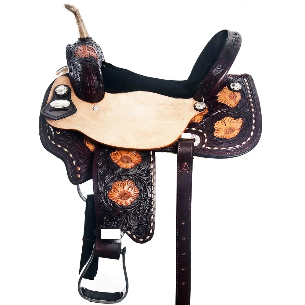 High Quality Western Horse Saddle American Leather Wade Ranch Roping Floral Brown | Hand Tooled manufacturer From India