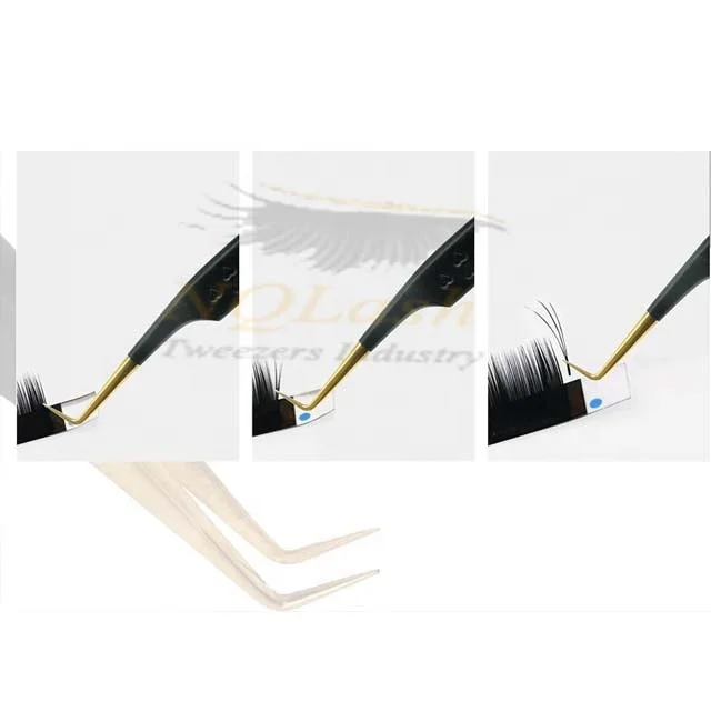tweezers 90 degree for eyelash with Diamond grip fiber tip Private Label Custom Logo Volume Stainless Steel Lash  tweezers