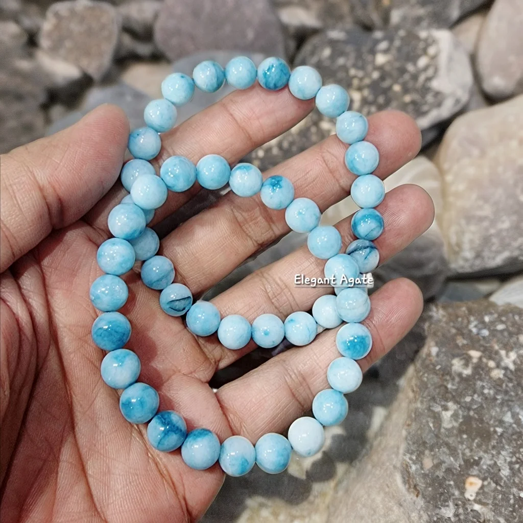 WHOLESALE NATURAL LARIMAR BRACELET BEAUTIFUL GEMSTONE BLUE LARIMAR ROUND BEAD ELASTIC BRACELETS  FOR HEALING JWELLREY MEDIDATION