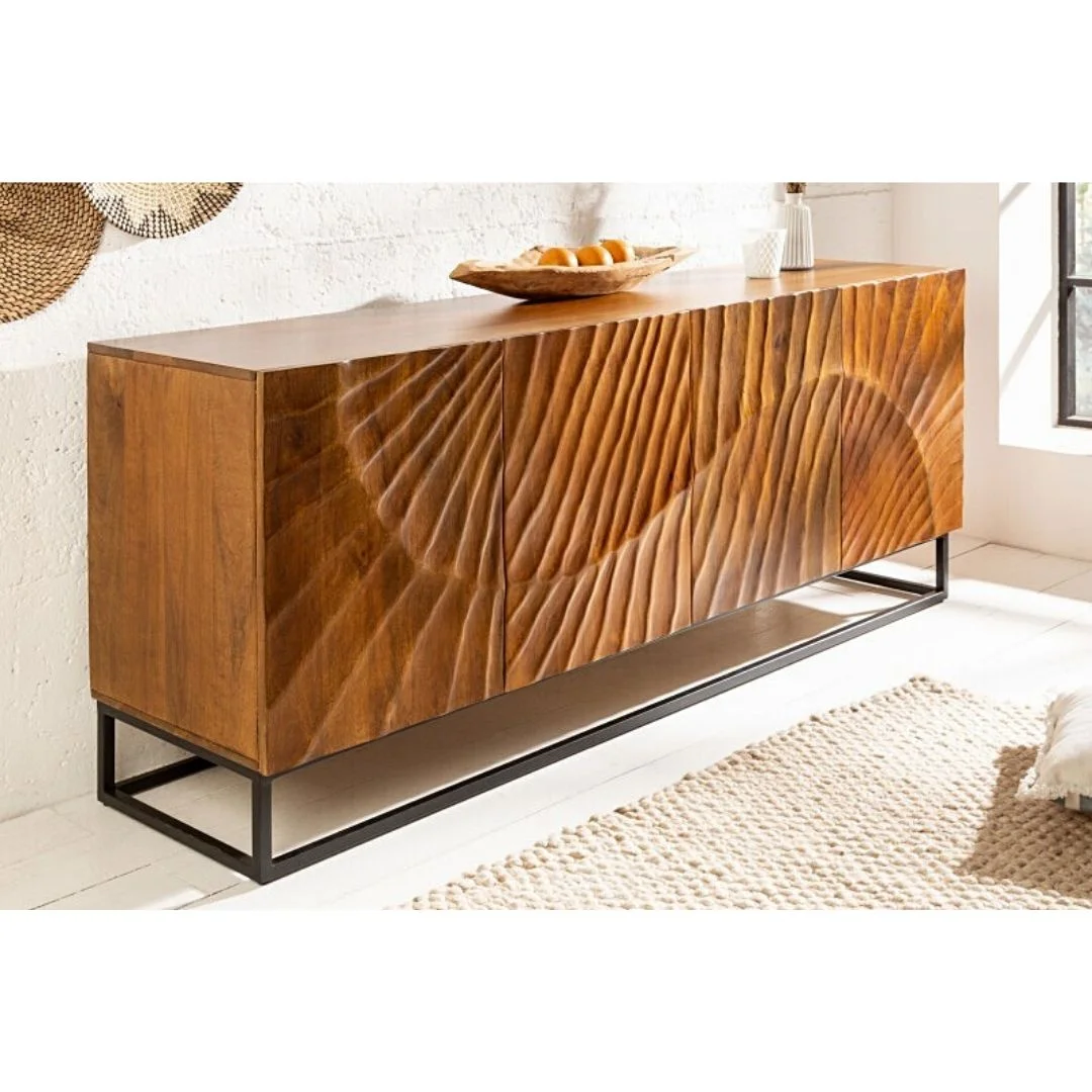 New trending rectangle shape wooden and Iron side board in dark brown color for living-room and others