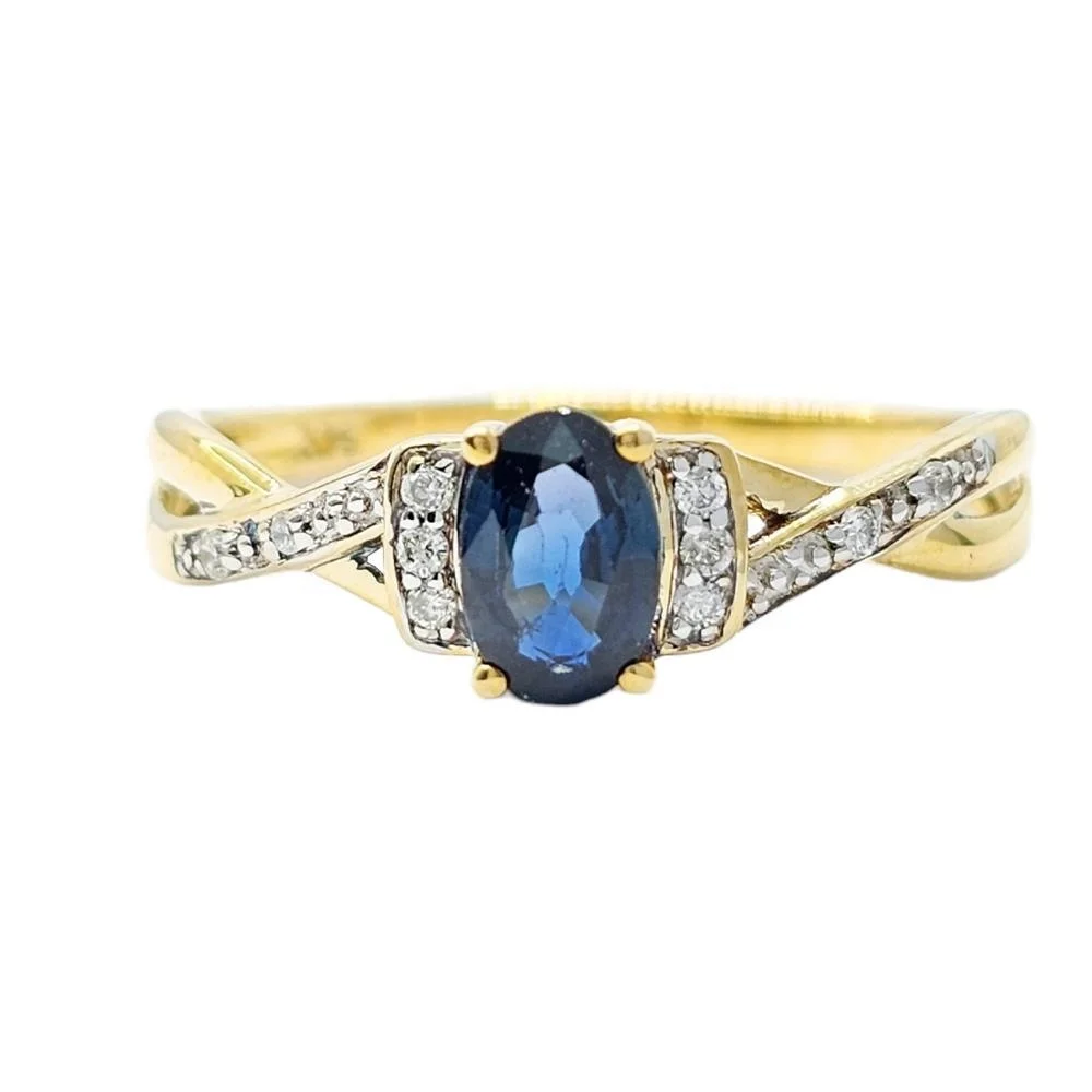 Custom Made Classic 925 Sterling Silver Yellow Gold Plated With Zirconia Oval Blue CZ Ring silver jewellery