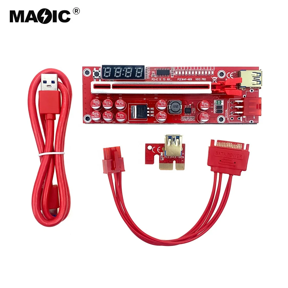 Pci-e 6pin Riser Card 10 Capacitors Pci Pcie 1x To 16x Graphics Extension Gpu Adapter Riser Ver 013 Pro with Temperature Sensor