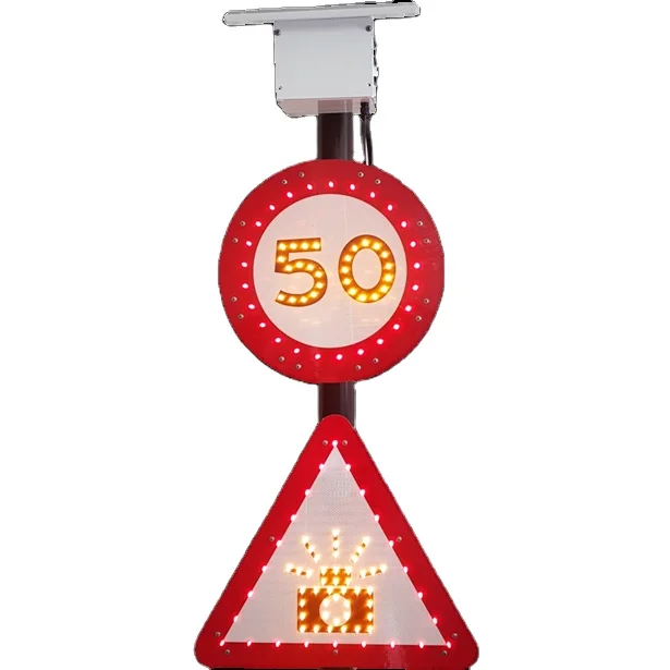 Предупреждающий знак на солнечной батарее со светодиодной индикацией