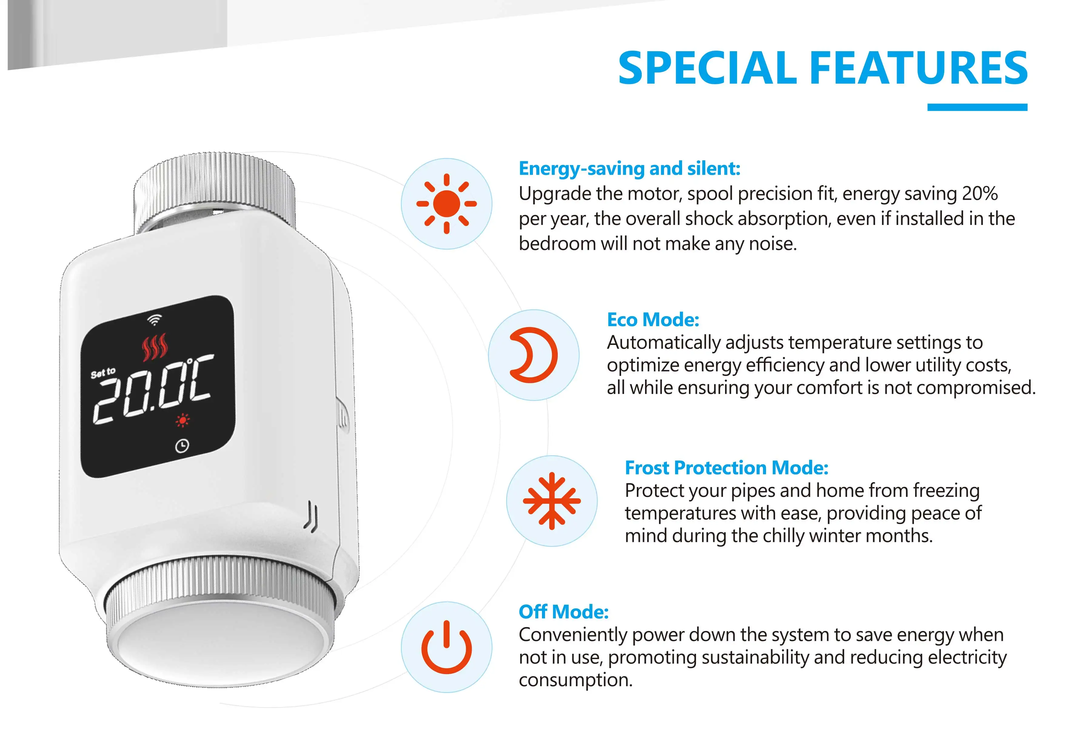 Rti-Tek Ultra-low Power LCD Screen Wi-Fi Tuya Smart TRV Thermostat Radiator Valve