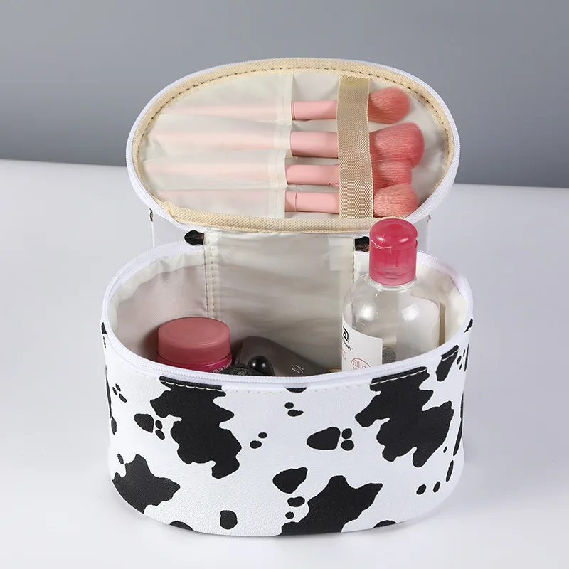 Travel Makeup Wash Cow Pattern Cosmetic Bag Waterproof Portable PU Milk Pattern Toiletry Bags with Zipper
