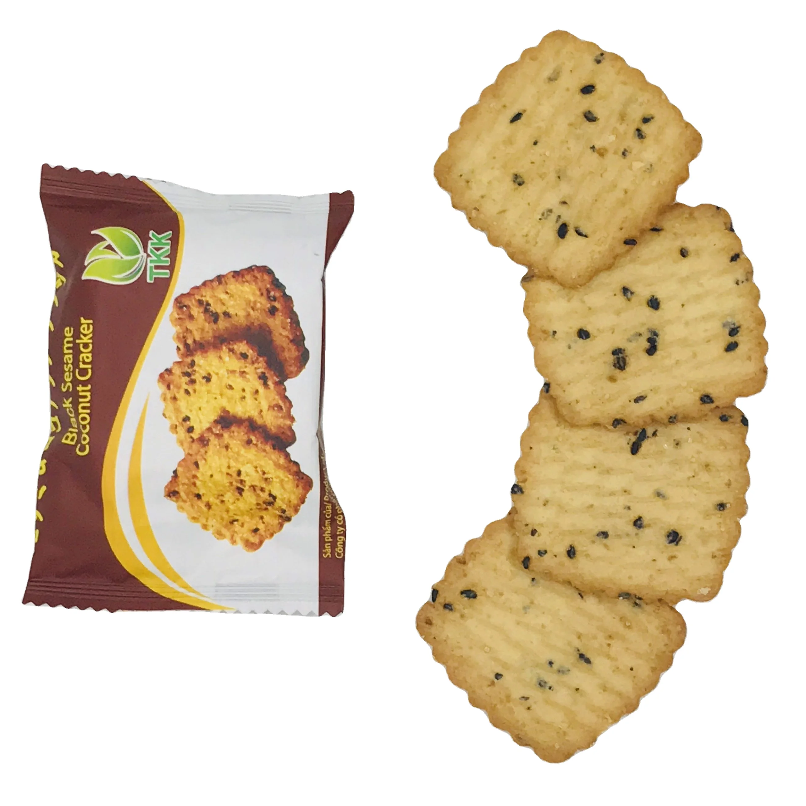 Японский стандарт, сделано во Вьетнаме, по конкурентоспособной цене, черный кунжут, кокосовый крекер, печенье 300 г, пакет с OEM-услугами
