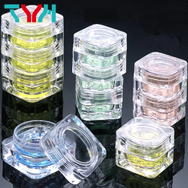 5ml PS Clear Transparent Square Cosmetics Makeup Colorful Stackable Jar Small Cosmetic Pot (BQ05-2)