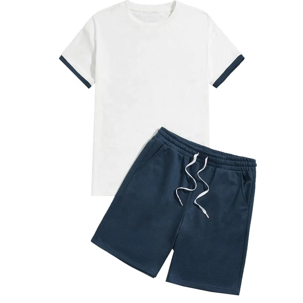 Mens Tee Shirt Short Set Custom Logo Summer 2 Piece Twin Set Thin Quick Drying Sportswear Short Sleeve Jogging Wear Tee OEM