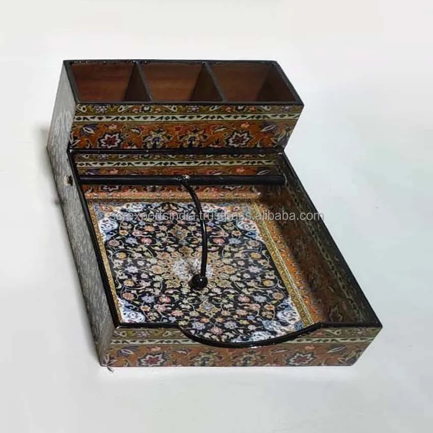 Metal Wood Desk Organizer Compartments Office Desktop Accessories-Mesh Pen Holder Mobile Holder Top Table Items Office Suppliers