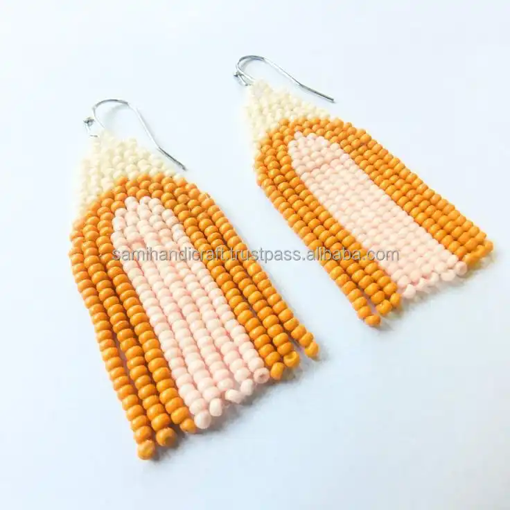 Seed bead blue earrings Seed bead green earrings Seed bead yellow earrings