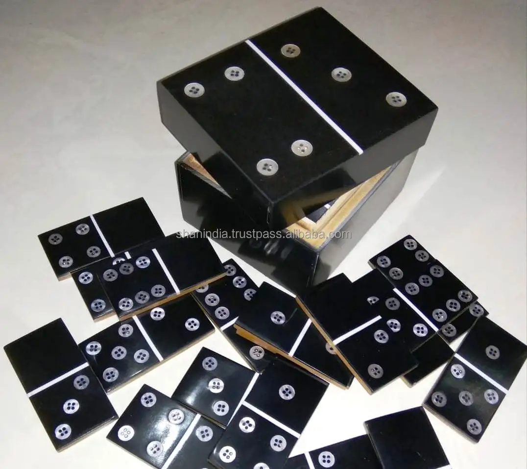 Modern Best Quality Wood Resin Metal inlay 28 chips and Box Domino Games for Kids and Adults