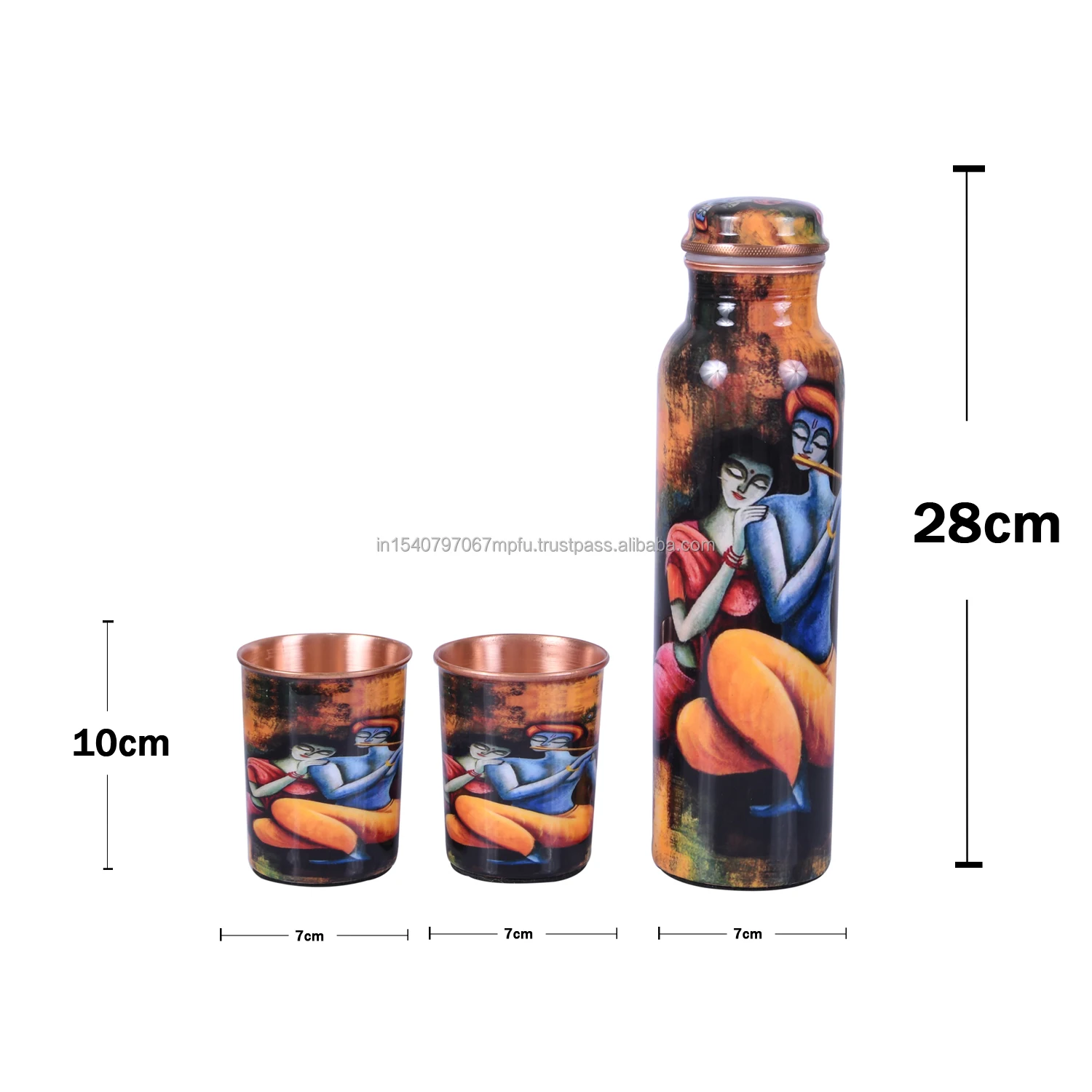 Trendy New Elegant Copper Water Bottle Printed Design Ayurvedic 1000 ML Leak proof Joint Free Bottle Sports Travel For Sale