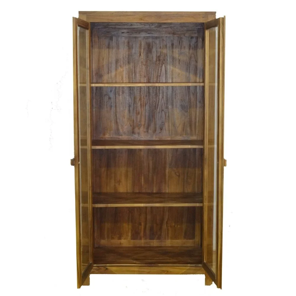 Teak Minimalist Bookcase Indonesia Teak Wood Showcase Design for Interior of Modern Home Office Furniture and Living Room