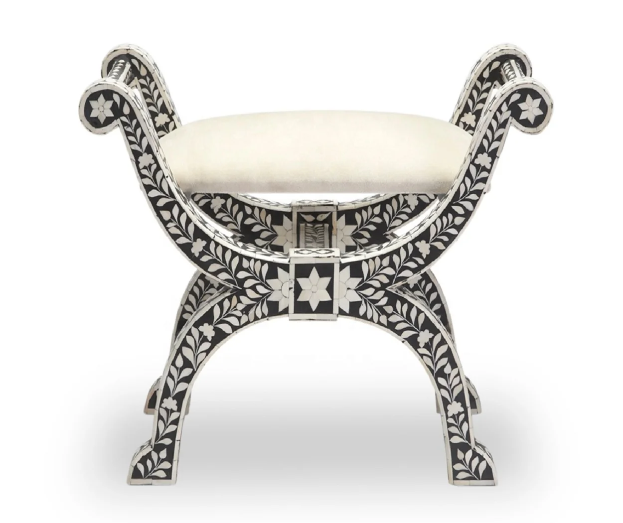 Modern bone inlay stool for home and hotel use mother of pearl inlay wooden stools manufactured in India