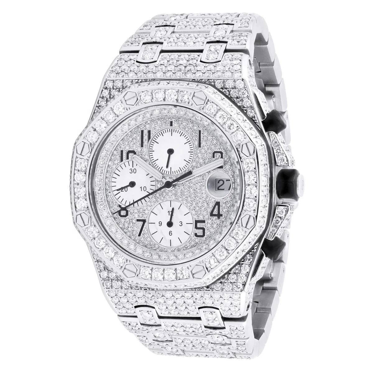 High Demand Luxury Watches Antique Iced Red Number VVS Clarity Moissanite Rose Gold Diamond Quartz Movement Best Price PC Case