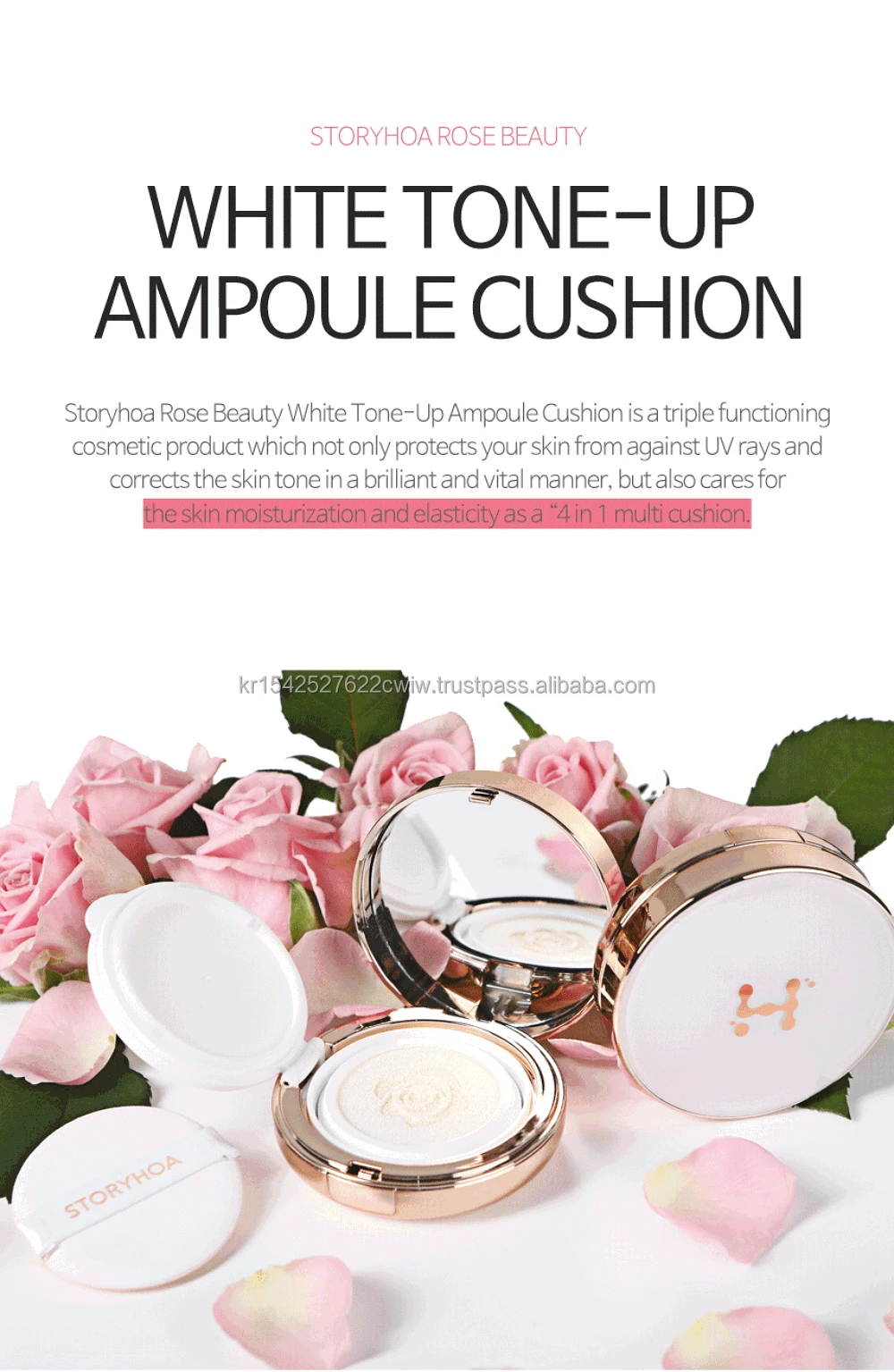 Hot Sales Storyhoa Rose Beauty Whitening Tone Up Ampoule Cushion 15g x 2ea Top Quality Make Up Foundation made in korea