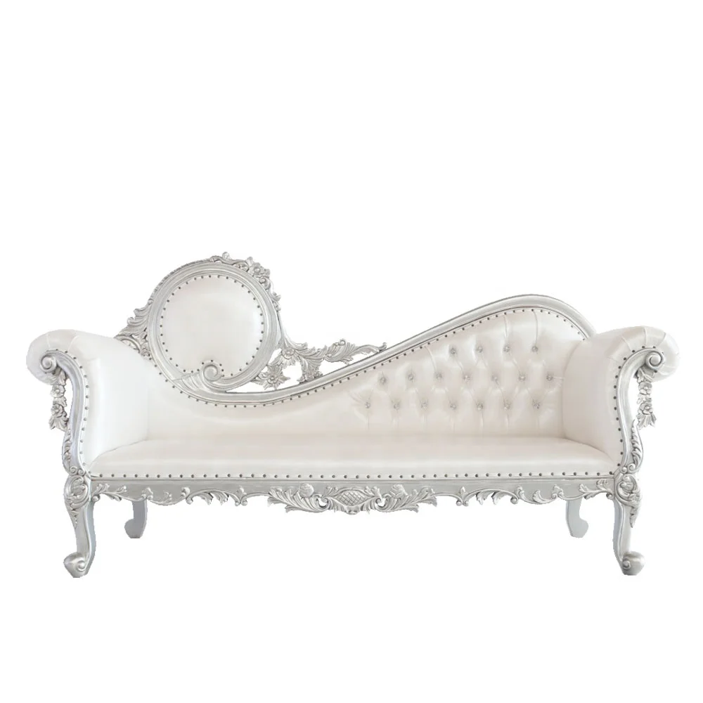 Antique Style Hand Carved Classic Chaise Lounge Comfortable Wedding Lounges Wooden Sofa Bed for Living Room Hotel Furniture