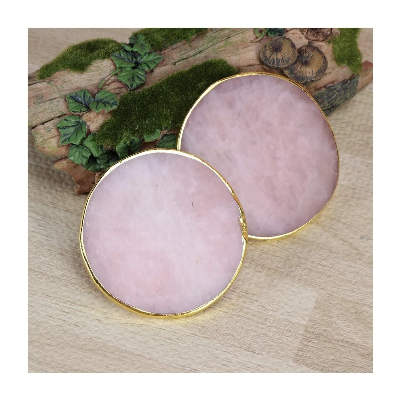 Rose Quartz Agate Coasters with Gold Trim : Rose Quartz Agate Slice Coasters : Wholesale Agate Coasters