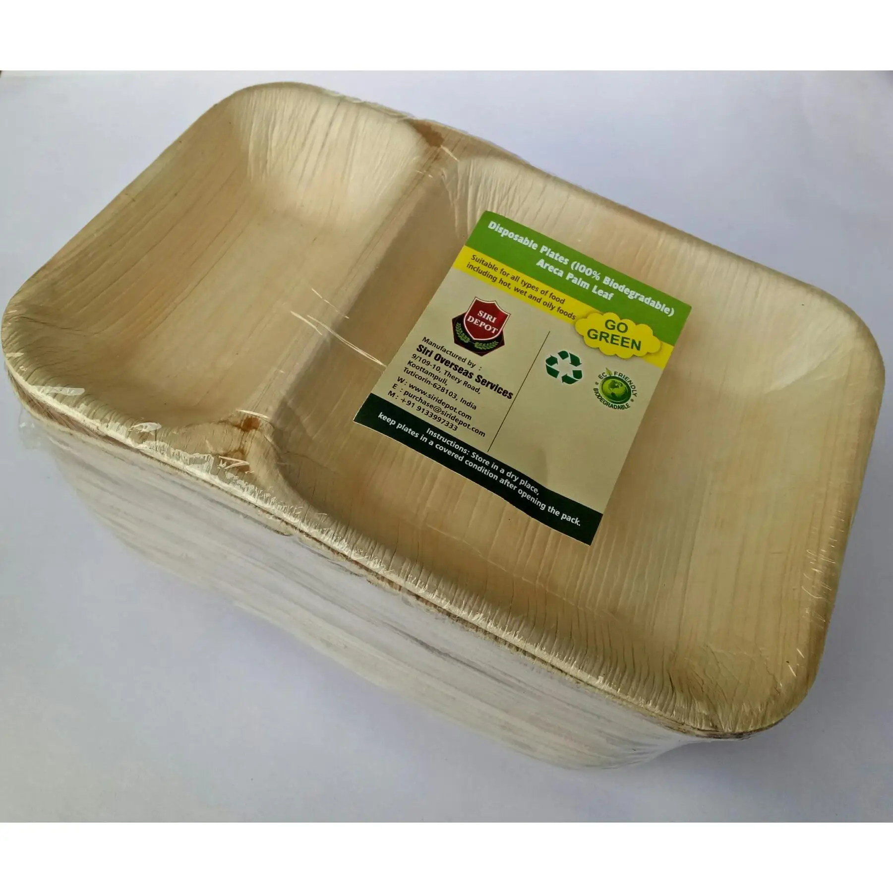 Disposable Areca Palm Leaf Rectangular 2 compartment Plate 23.6 cm Double Tray, Eco-Friendly , 100 % Natural, Bio- degradable