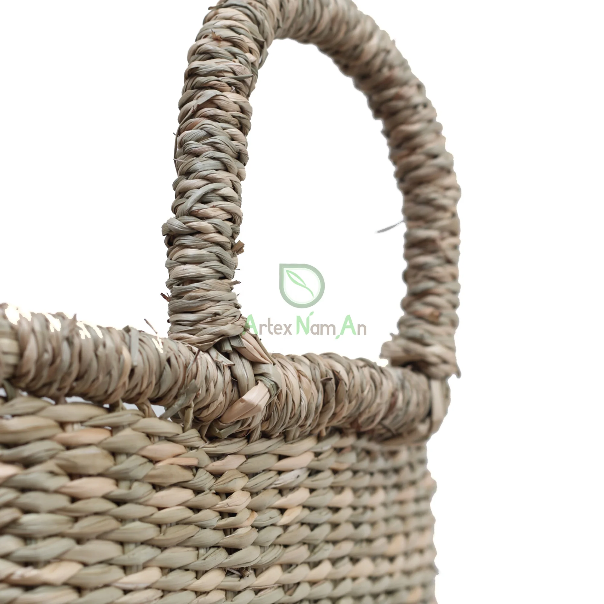 Rectangular seagrass basket with handles/woven wicker clothes laundry basket shelf/toy desktop storage organizer home storage