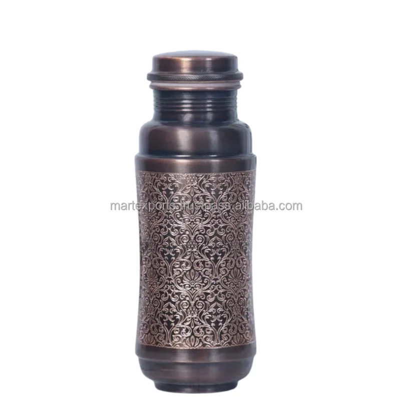 Vintage Antique Metal Copper Water Bottle Handcrafted Traditional Indian Design, Rustic Jug for Health and Decor Purposes