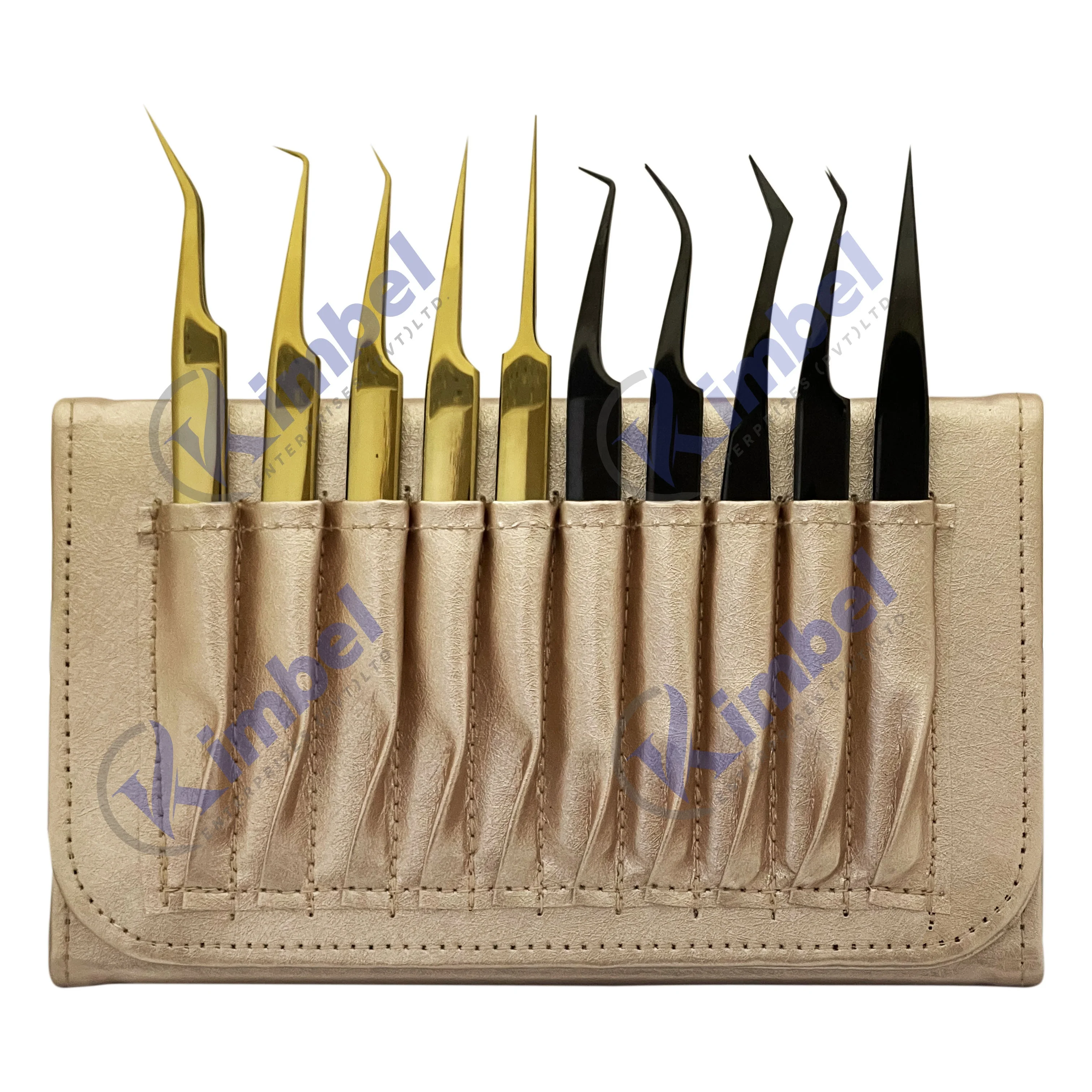 Eyelash Extension Tweezers Set Beauty Tools Eyelash Kit With Customize Gold and Black Color Fiber Tip