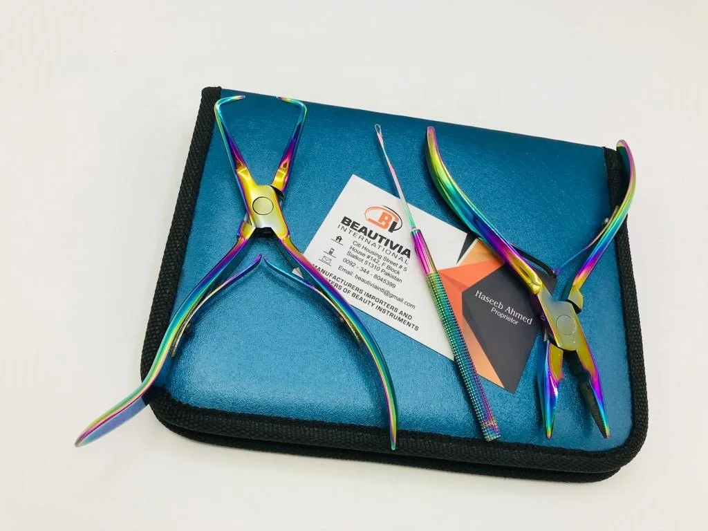 Rainbow Plasma Sustainable Steel Custom Logo Hair Extension Plier Tools Kit Micro Link Glue & Keratin with Strong Hold Hair Extensions