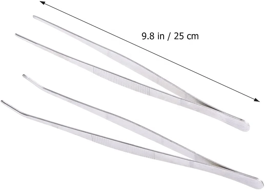 VORCOOL Stainless Steel Straight and Curved Nippers Tweezers Feeding Tongs for Reptile Snakes Lizards Spider 2 Pcs Set