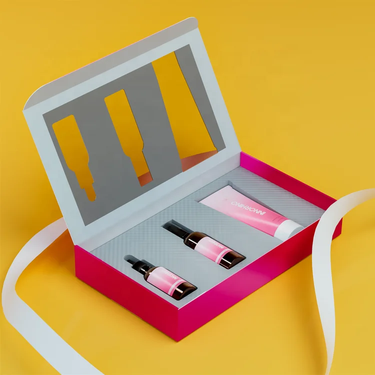 Custom Skincare Gift Set Transparent Packaging Paper Box for Rose Flower Lipgloss