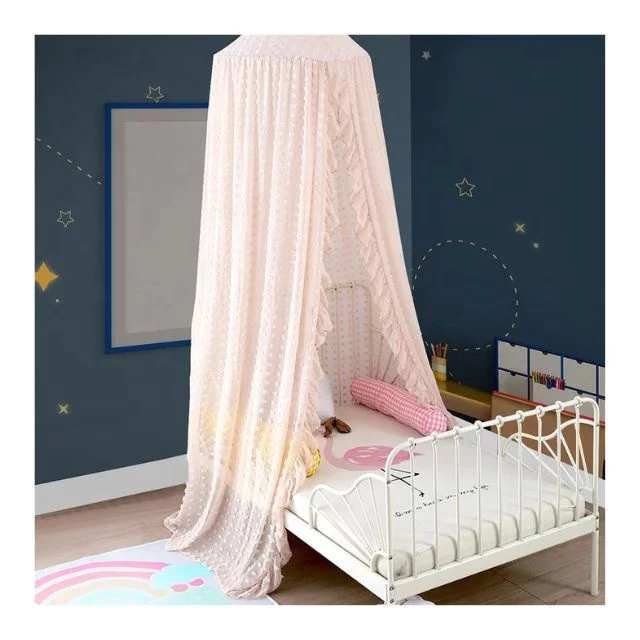 Cream Colour Baby Crib Embroidered Infants Portable Folding Boy Girl Summer Round Netting Protector Children Bed Valance Canopy