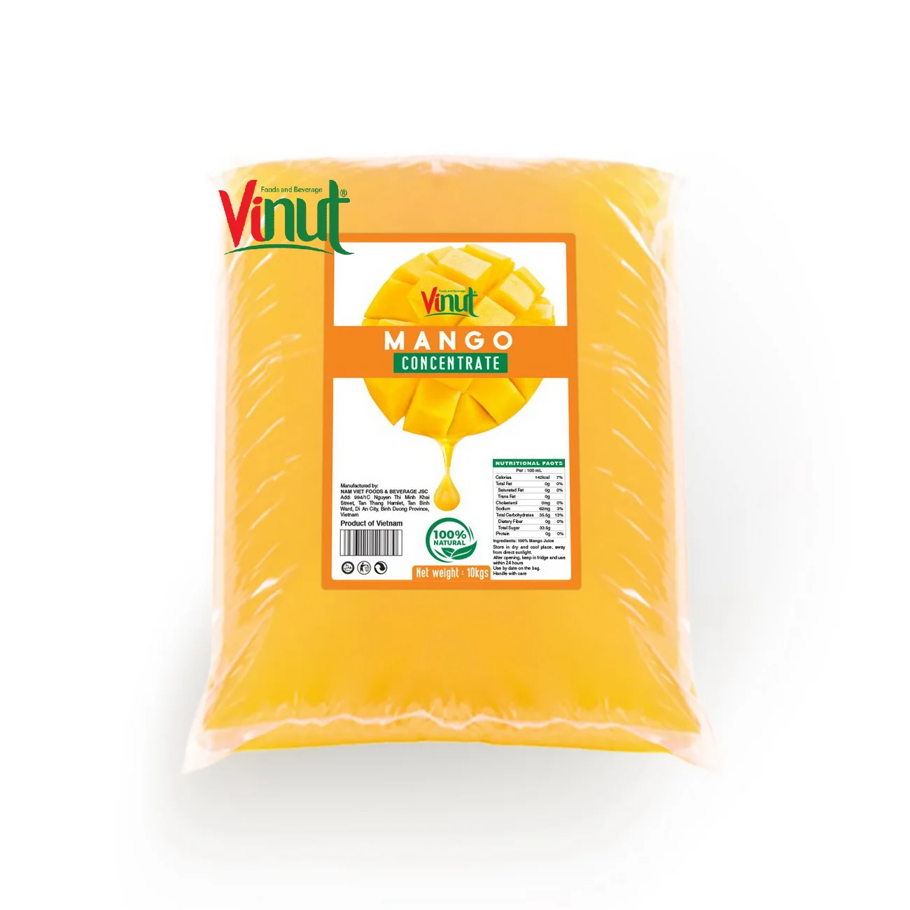 Mango Juice Concentrate 100% Natural in Bulk Vinut 10kg Bag Premium Quality Supplier and Manufacturer Vietnam